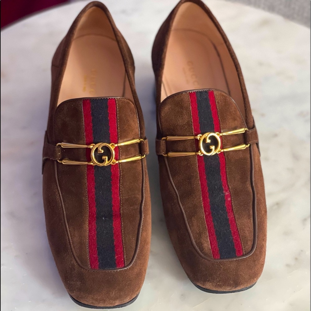 Gucci Brown Suede Leather Loafer Pumps